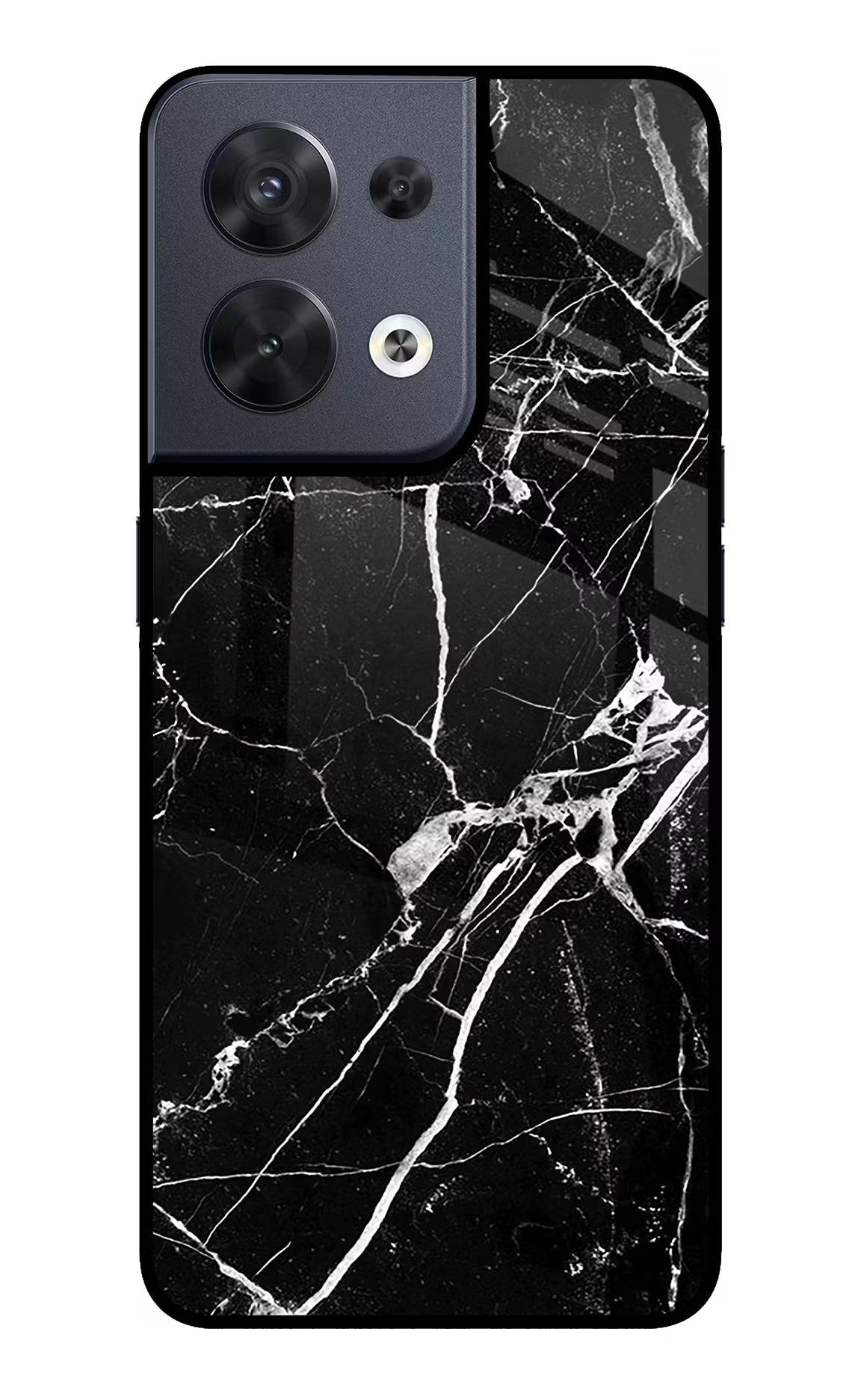 Black Marble Pattern Oppo Reno8 Glass Case Back Cover by Casekaro