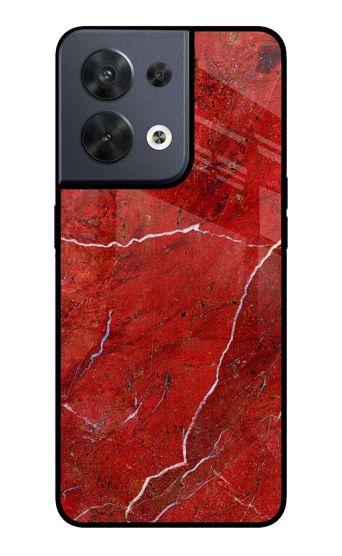 Red Marble Design Oppo Reno8 Glass Case Back Cover by Casekaro