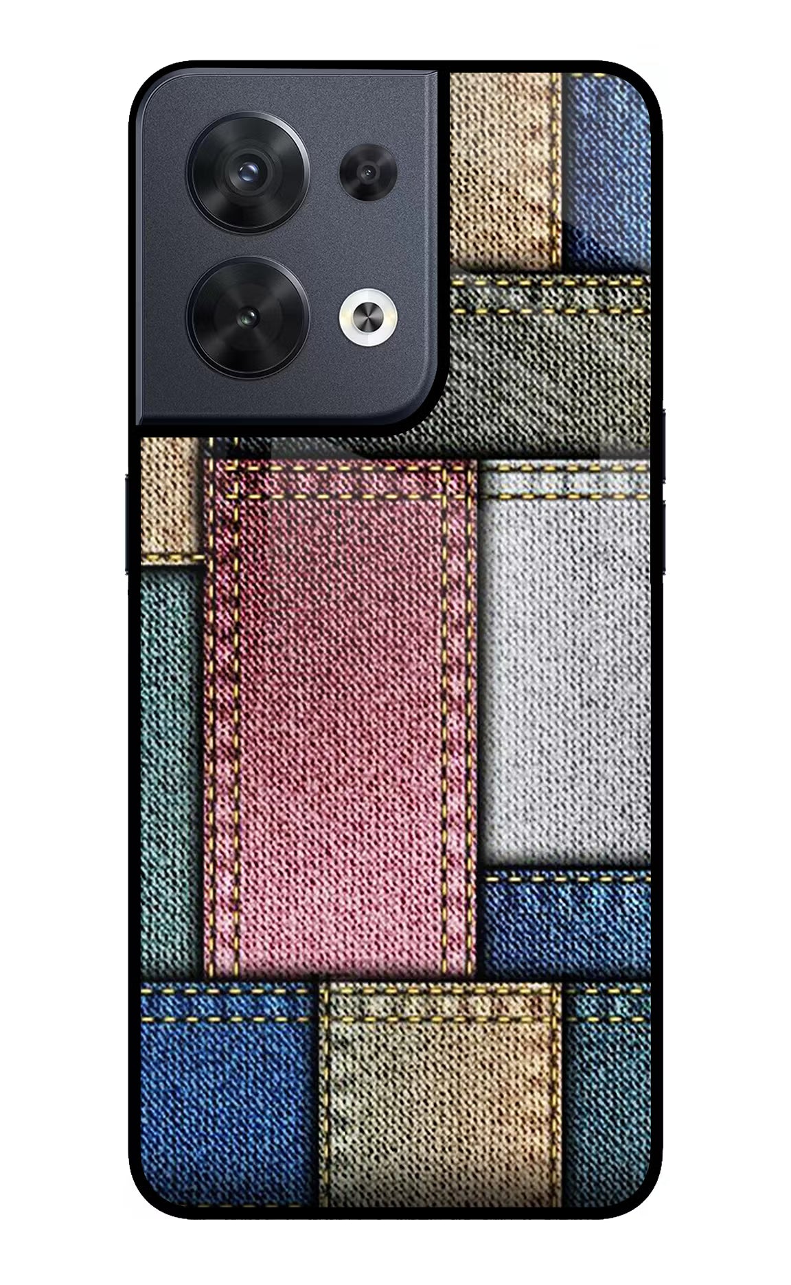 Multicolor Jeans Oppo Reno8 Glass Case Back Cover by Casekaro