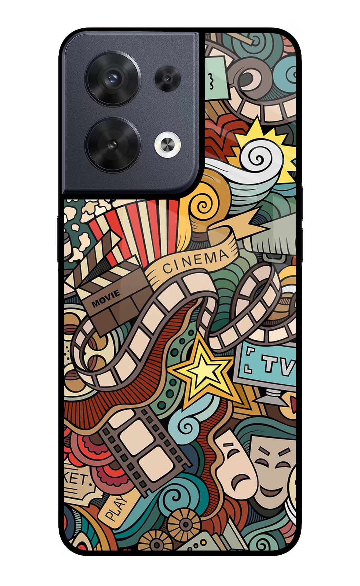 Cinema Abstract Oppo Reno8 Glass Case Back Cover by Casekaro