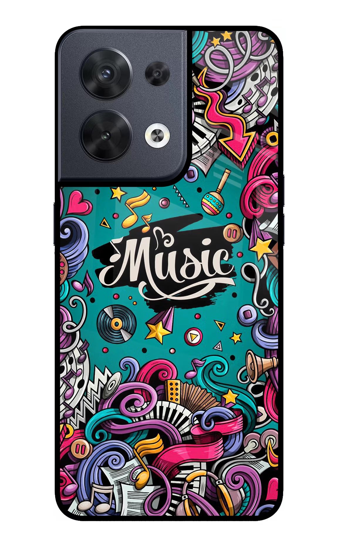 Music Graffiti Oppo Reno8 Glass Case Back Cover by Casekaro
