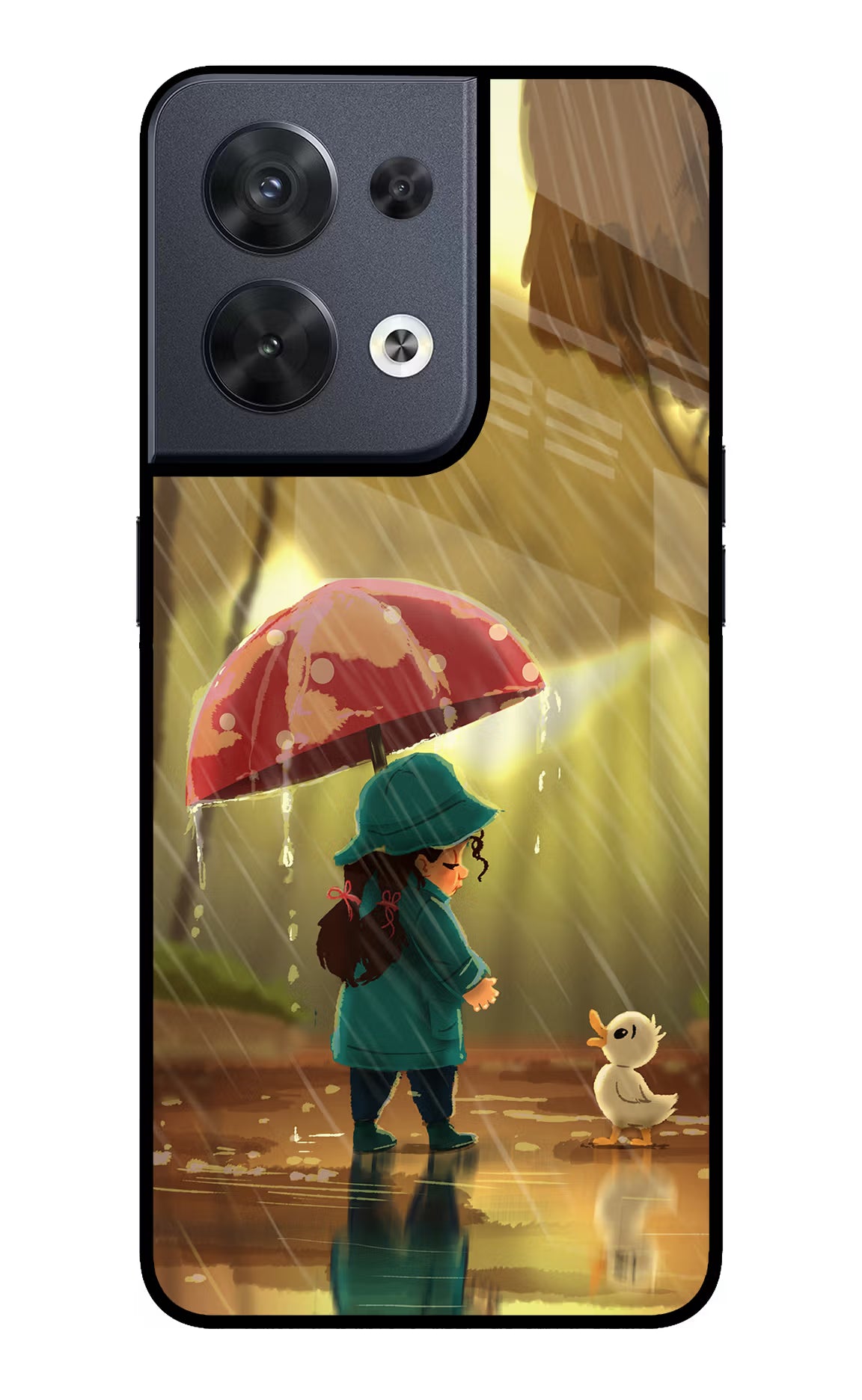 Rainy Day Oppo Reno8 Glass Case Back Cover by Casekaro