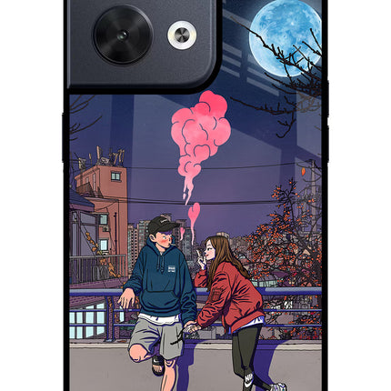 Chilling Couple Oppo Reno8 Glass Case Back Cover by Casekaro