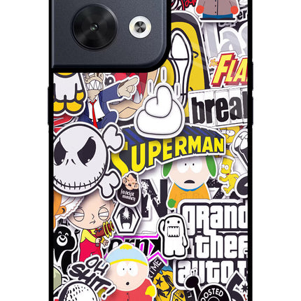 Sticker Bomb Oppo Reno8 Glass Case Back Cover by Casekaro