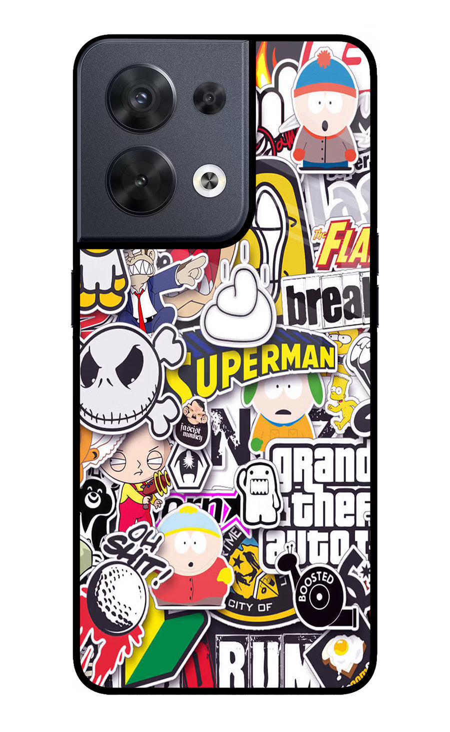Sticker Bomb Oppo Reno8 Back Cover, Glass case