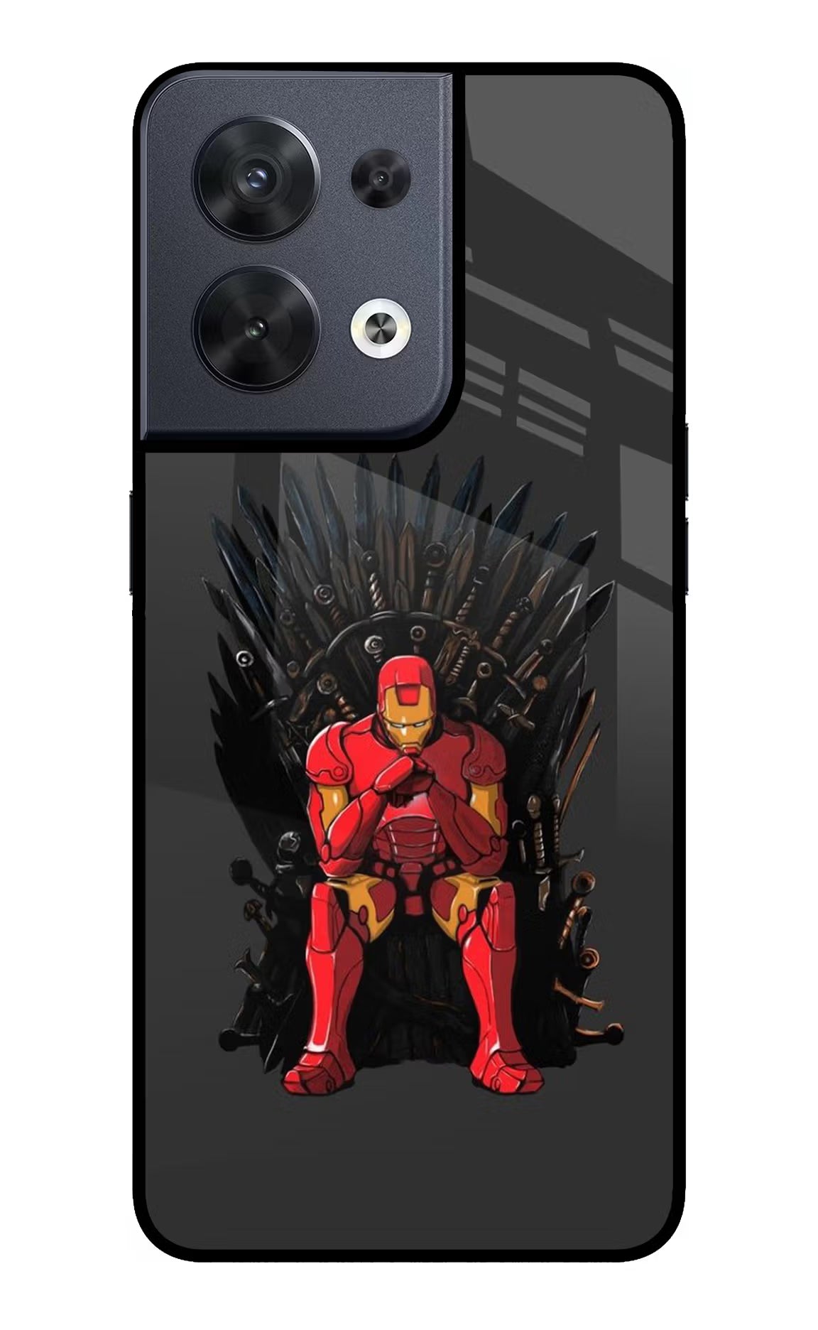 Ironman Throne Oppo Reno8 Glass Case Back Cover by Casekaro