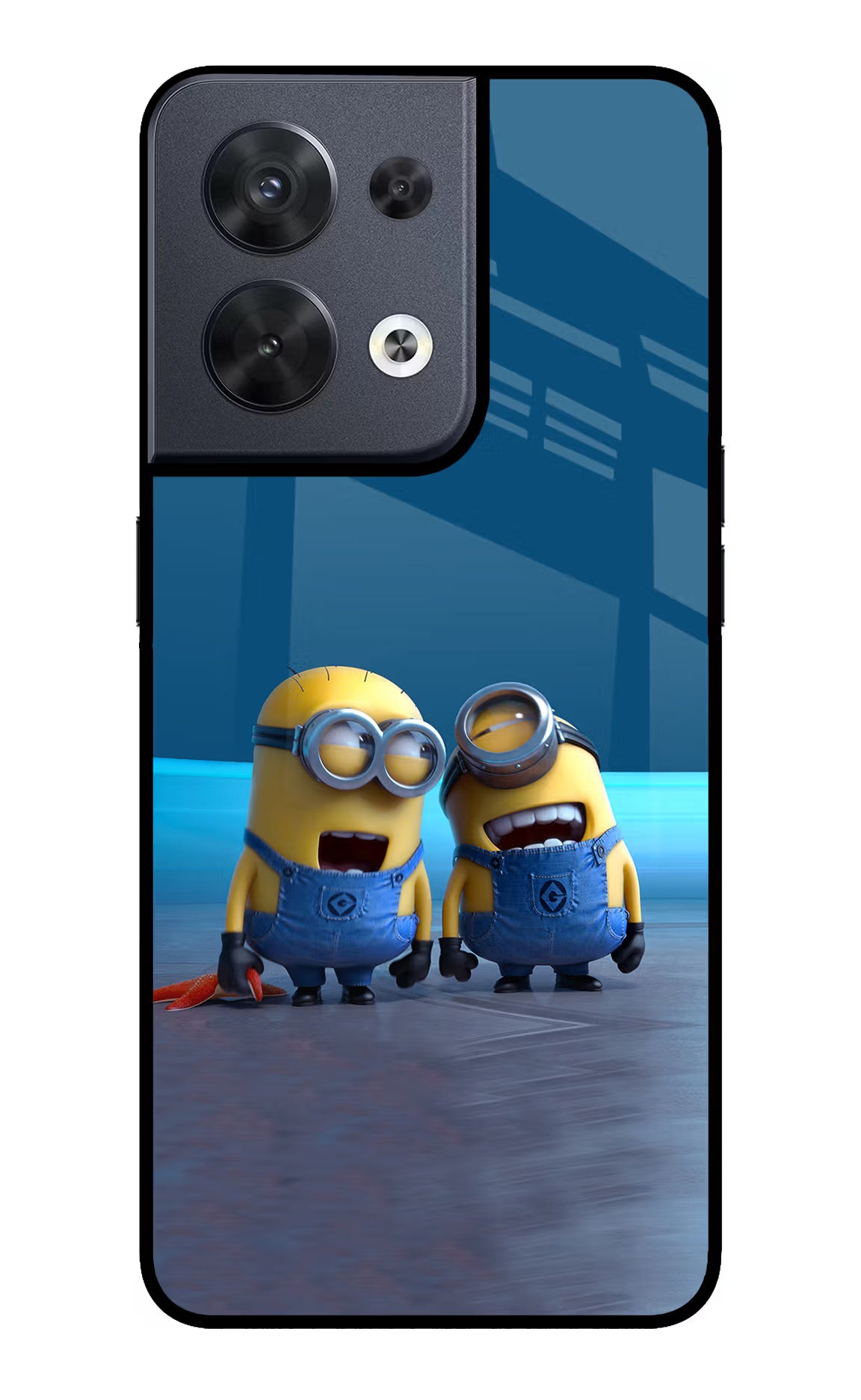 Minion Laughing Oppo Reno8 Glass Case Back Cover by Casekaro