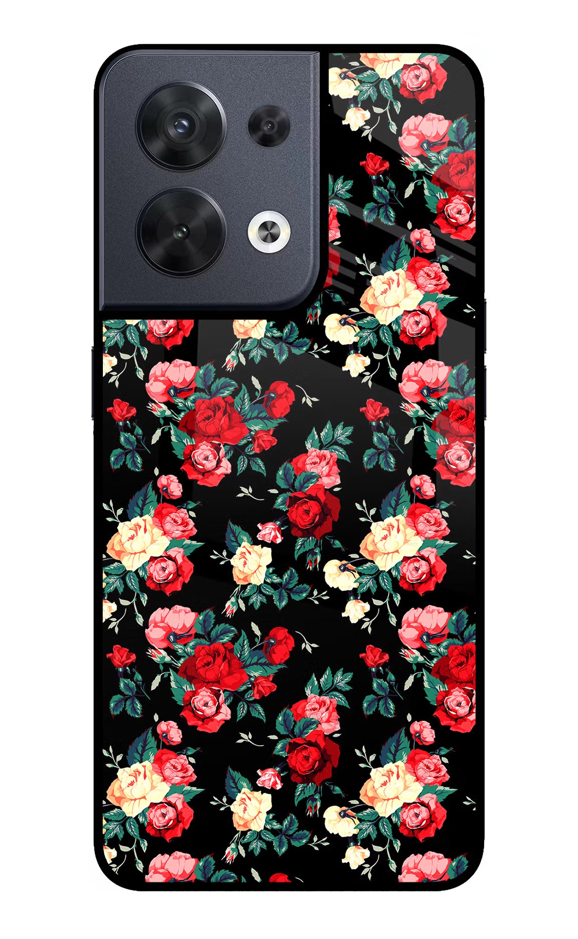 Rose Pattern Oppo Reno8 Glass Case