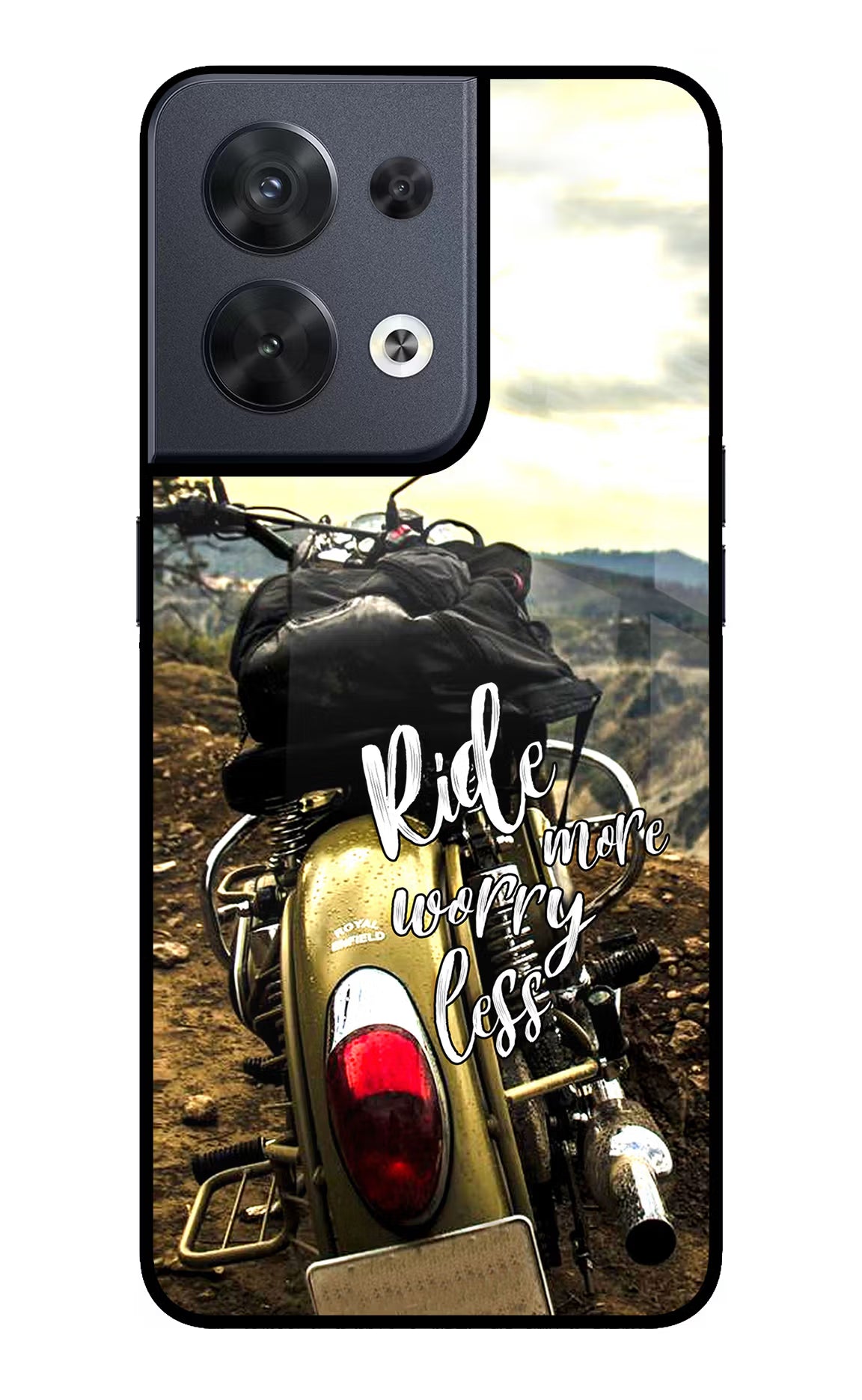 Ride More Worry Less Oppo Reno8 Glass Case Back Cover by Casekaro