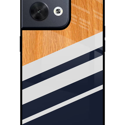 Blue and white wooden Oppo Reno8 Glass Case Back Cover by Casekaro