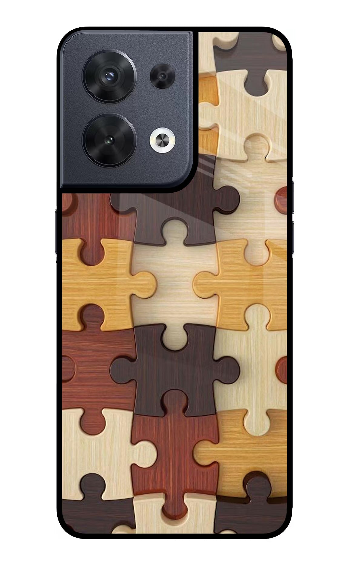 Wooden Puzzle Oppo Reno8 Glass Case Back Cover by Casekaro