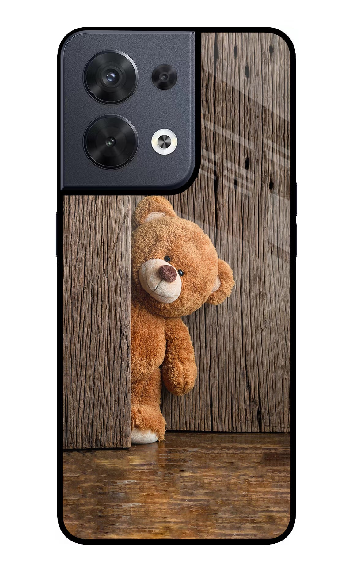 Teddy Wooden Oppo Reno8 Glass Case Back Cover by Casekaro
