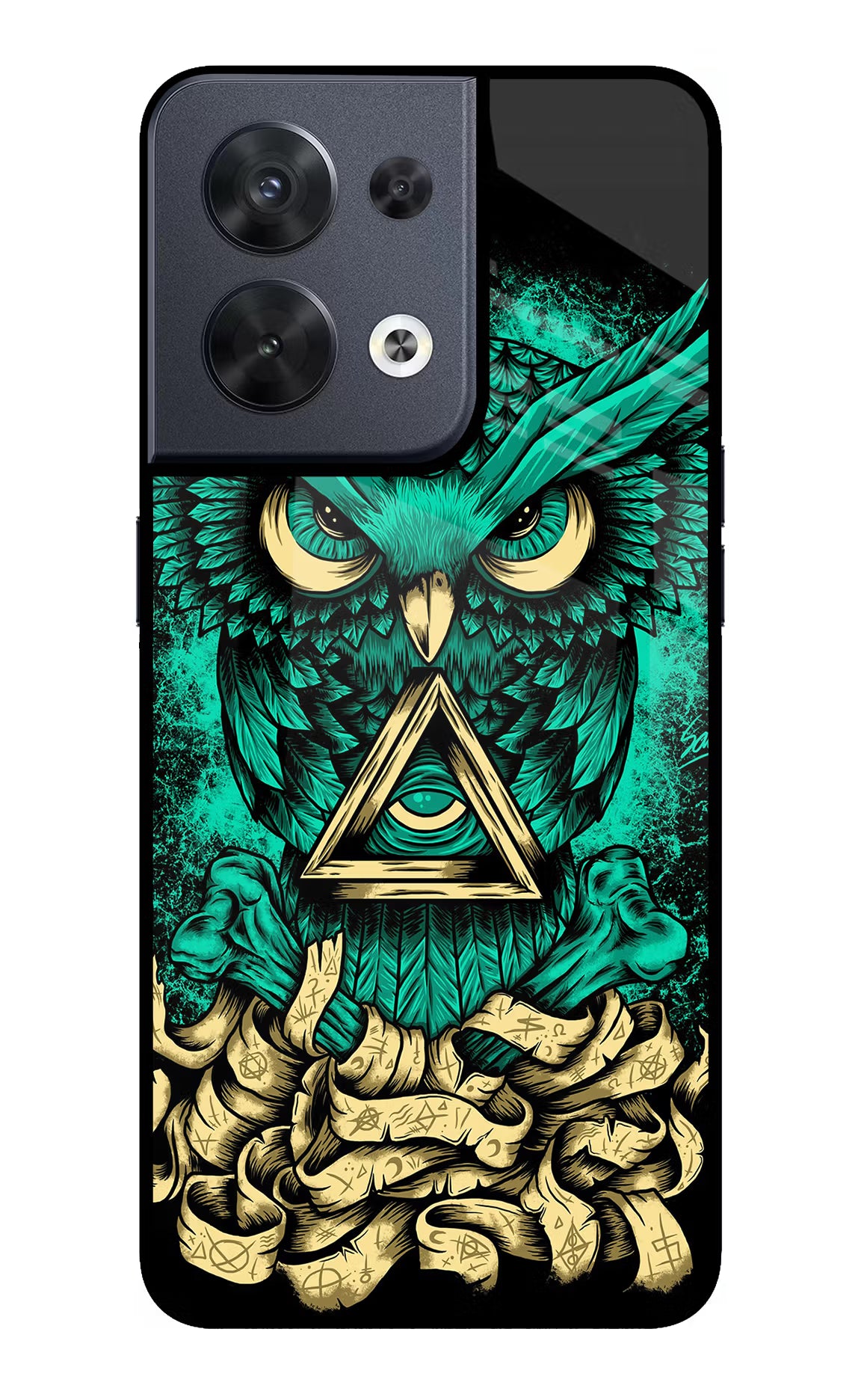 Green Owl Oppo Reno8 Glass Case Back Cover by Casekaro