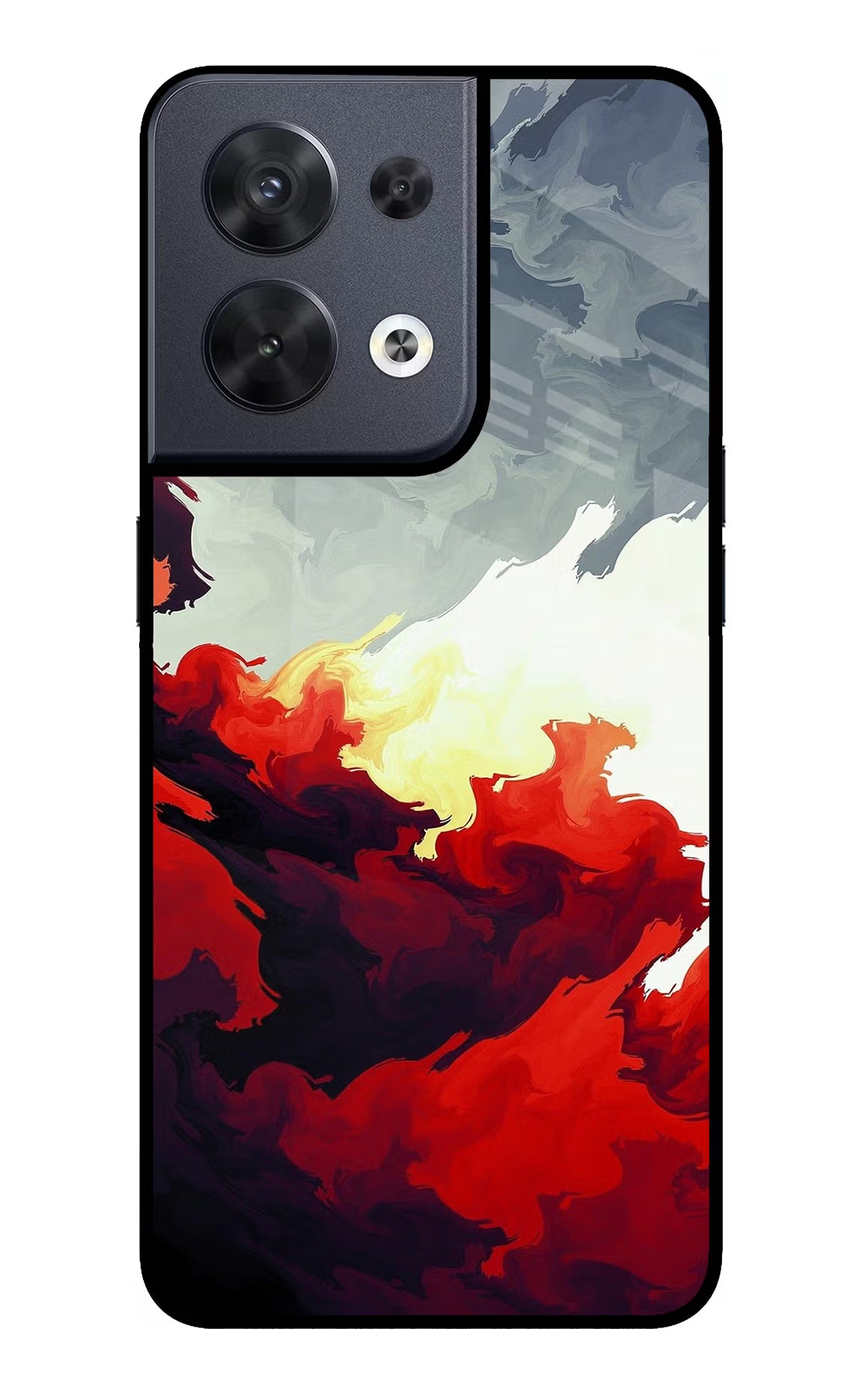 Fire Cloud Oppo Reno8 Glass Case Back Cover by Casekaro
