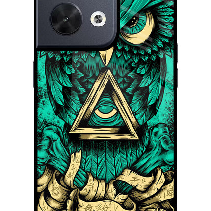 Green Owl Oppo Reno8 Glass Case Back Cover by Casekaro