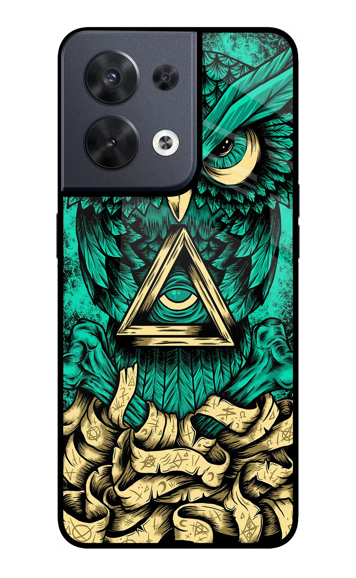 Green Owl Oppo Reno8 Glass Case Back Cover by Casekaro