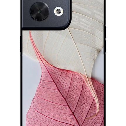 White Pink Leaf Oppo Reno8 Glass Case Back Cover by Casekaro