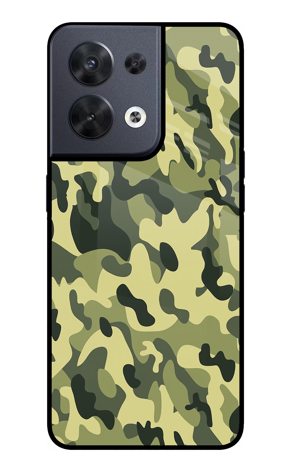 Camouflage Oppo Reno8 Glass Case Back Cover by Casekaro