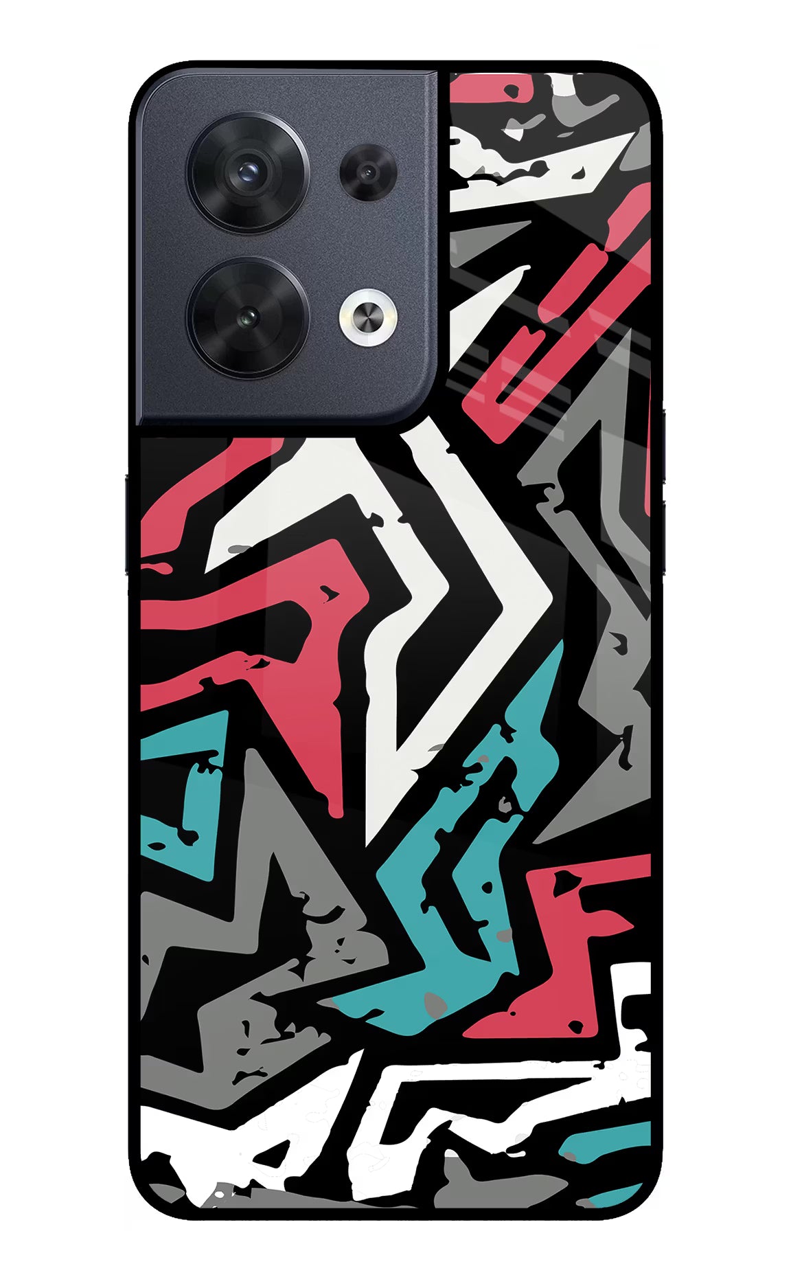 Geometric Graffiti Oppo Reno8 Glass Case Back Cover by Casekaro