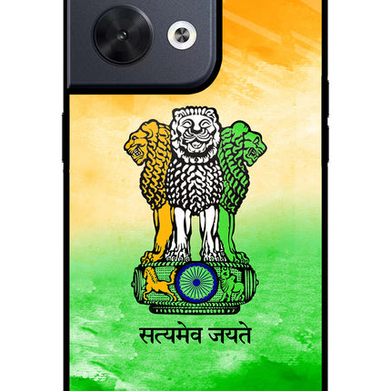Satyamev Jayate Flag Oppo Reno8 Glass Case Back Cover by Casekaro