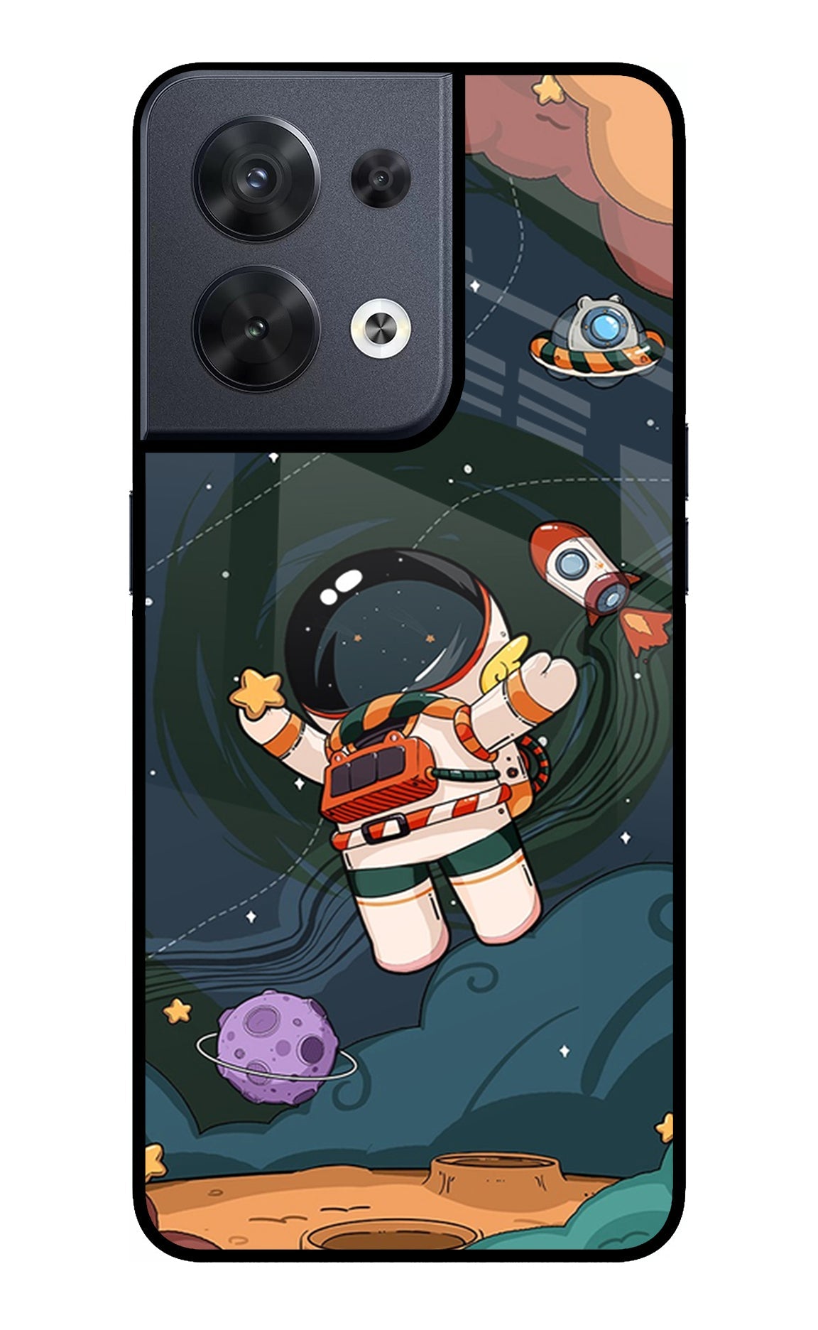 Cartoon Astronaut Oppo Reno8 Glass Case