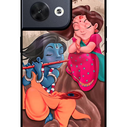 Radhe Krishna Oppo Reno8 Glass Case Back Cover by Casekaro