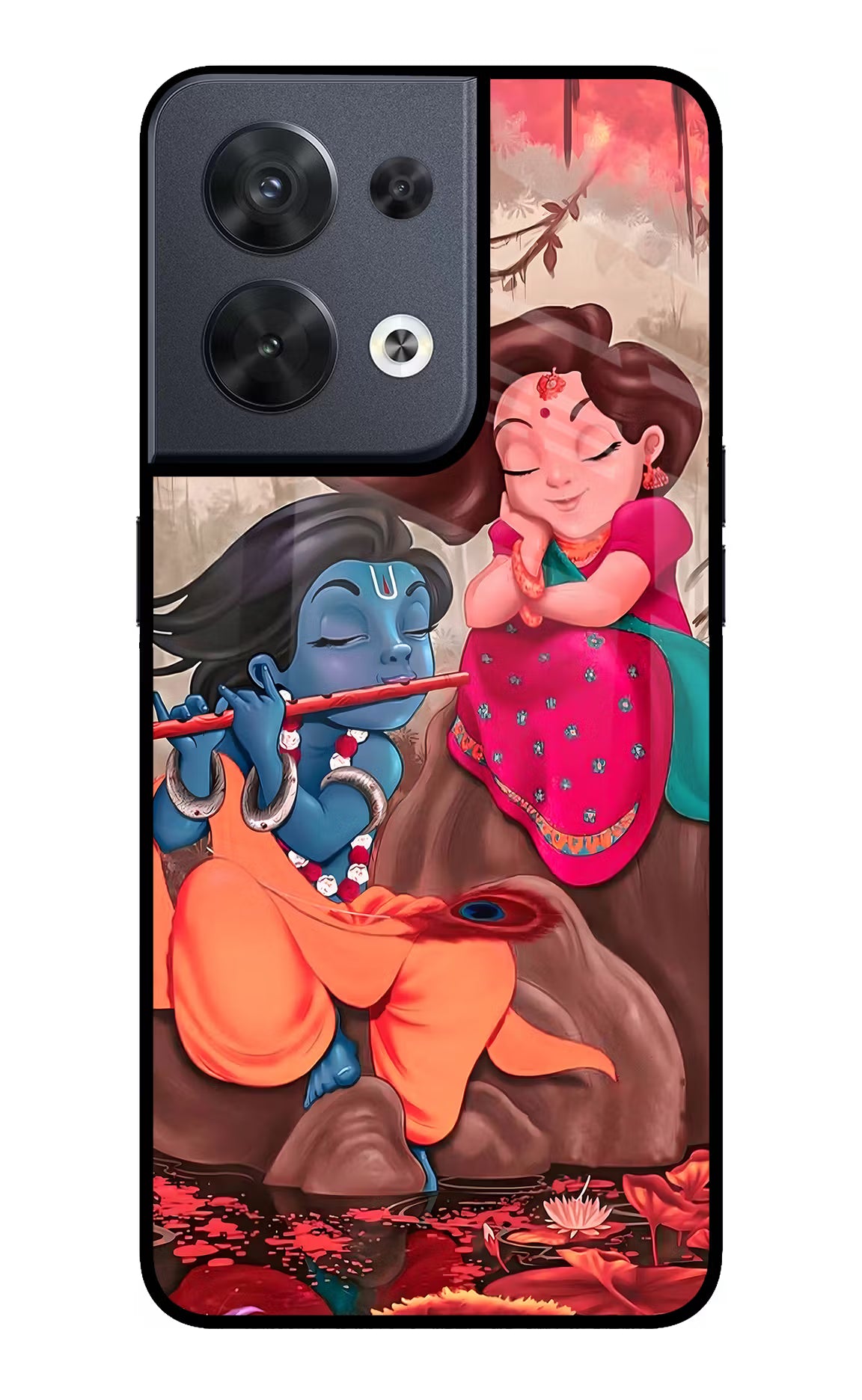 Radhe Krishna Oppo Reno8 Glass Case Back Cover by Casekaro