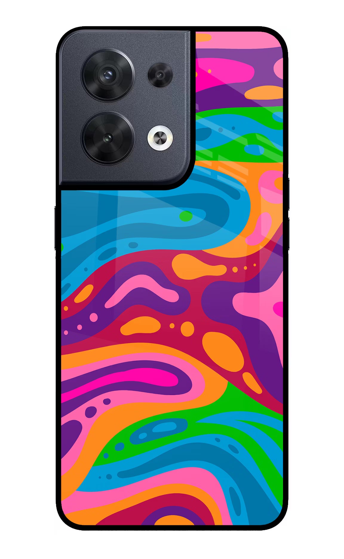 Trippy Pattern Oppo Reno8 Glass Case Back Cover by Casekaro