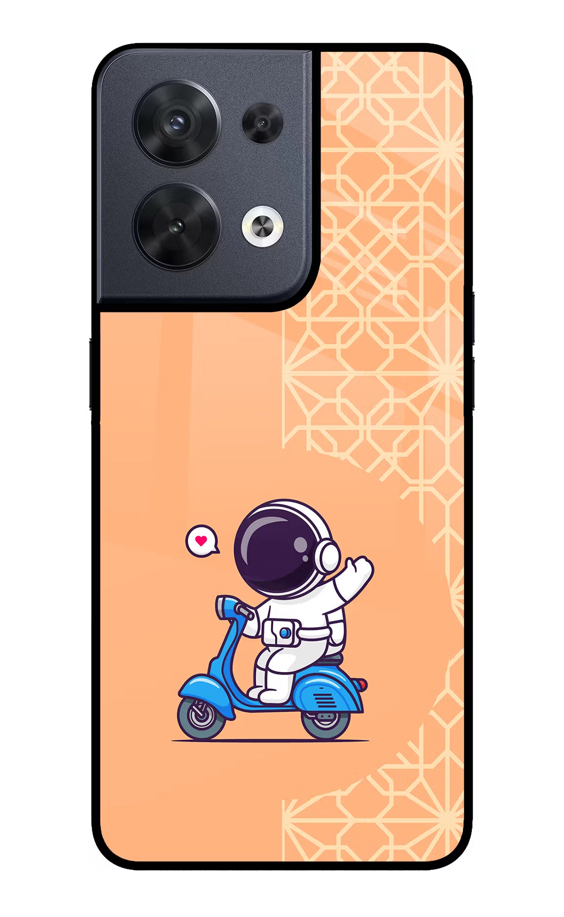 Cute Astronaut Riding Oppo Reno8 Glass Case Back Cover by Casekaro