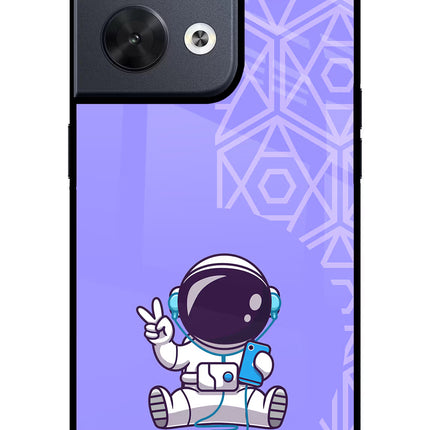 Cute Astronaut Chilling Oppo Reno8 Glass Case Back Cover by Casekaro