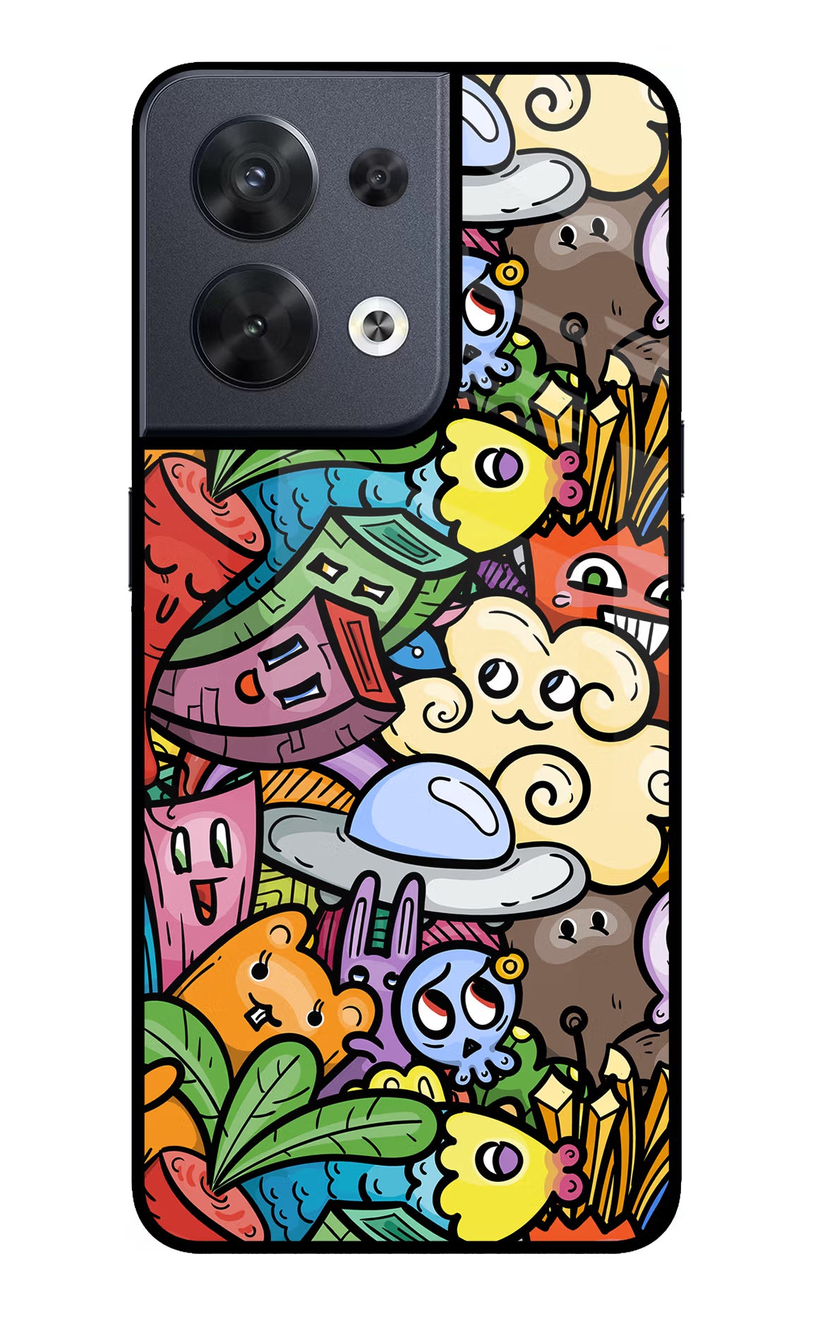 Veggie Doodle Oppo Reno8 Glass Case Back Cover by Casekaro