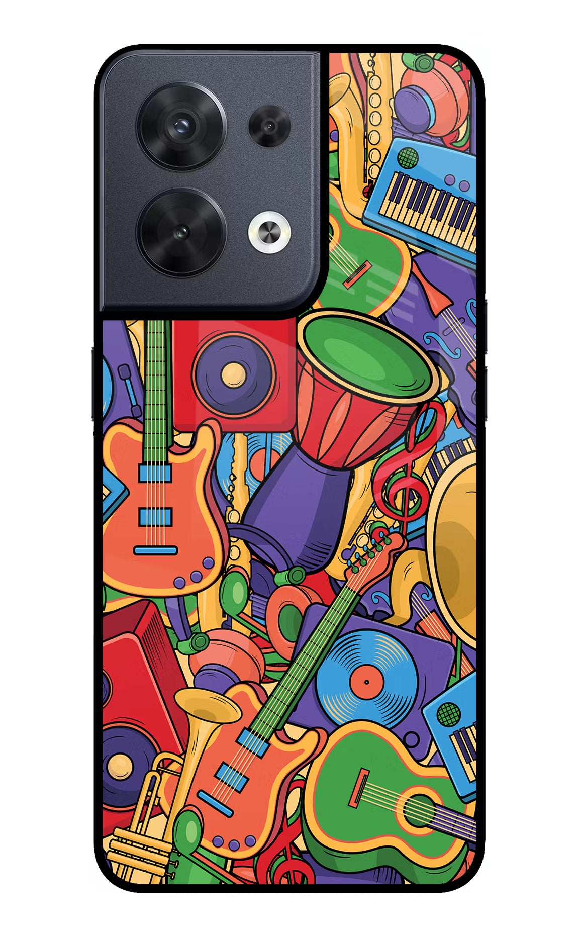 Music Instrument Doodle Oppo Reno8 Glass Case Back Cover by Casekaro
