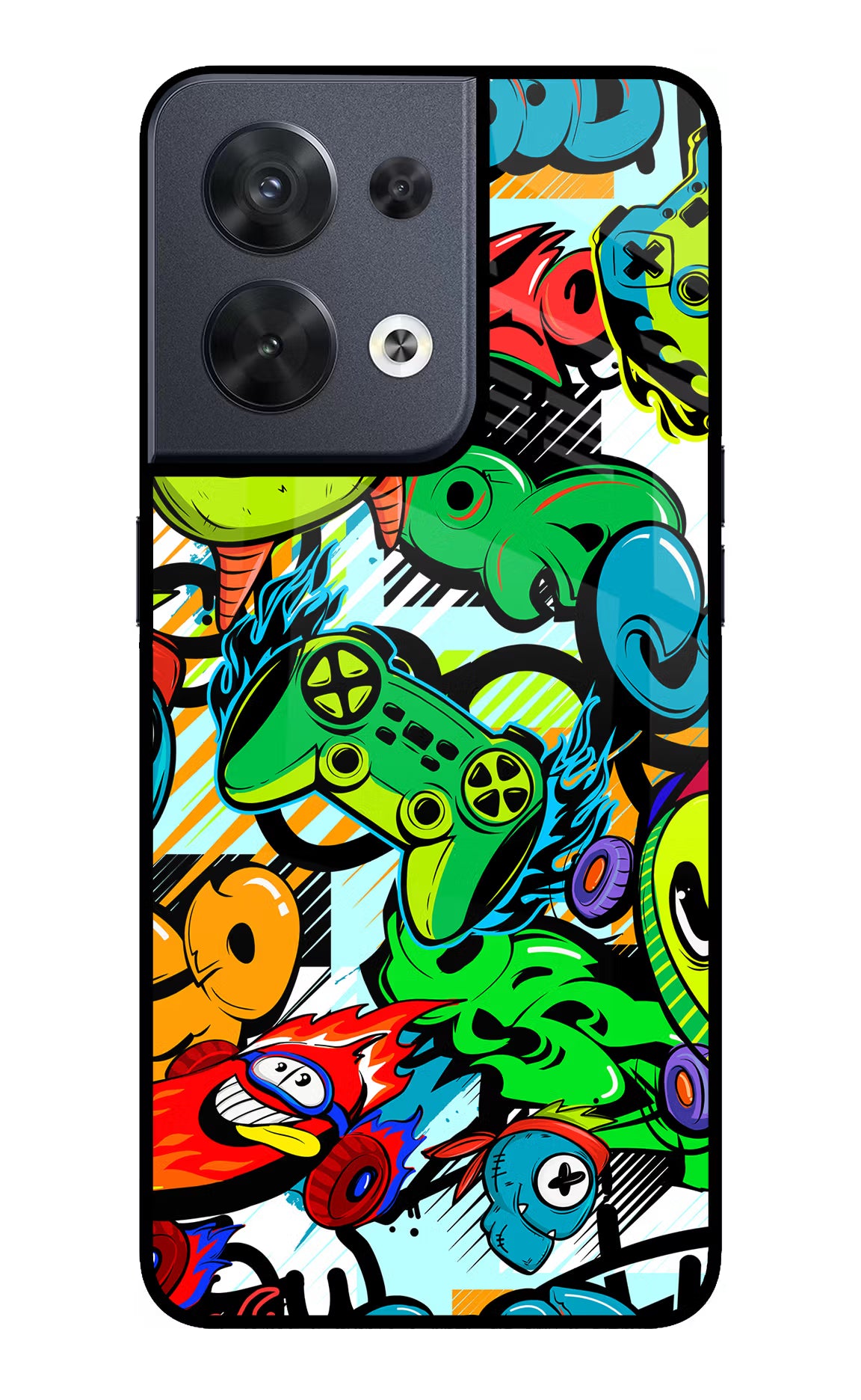Game Doodle Oppo Reno8 Glass Case Back Cover by Casekaro