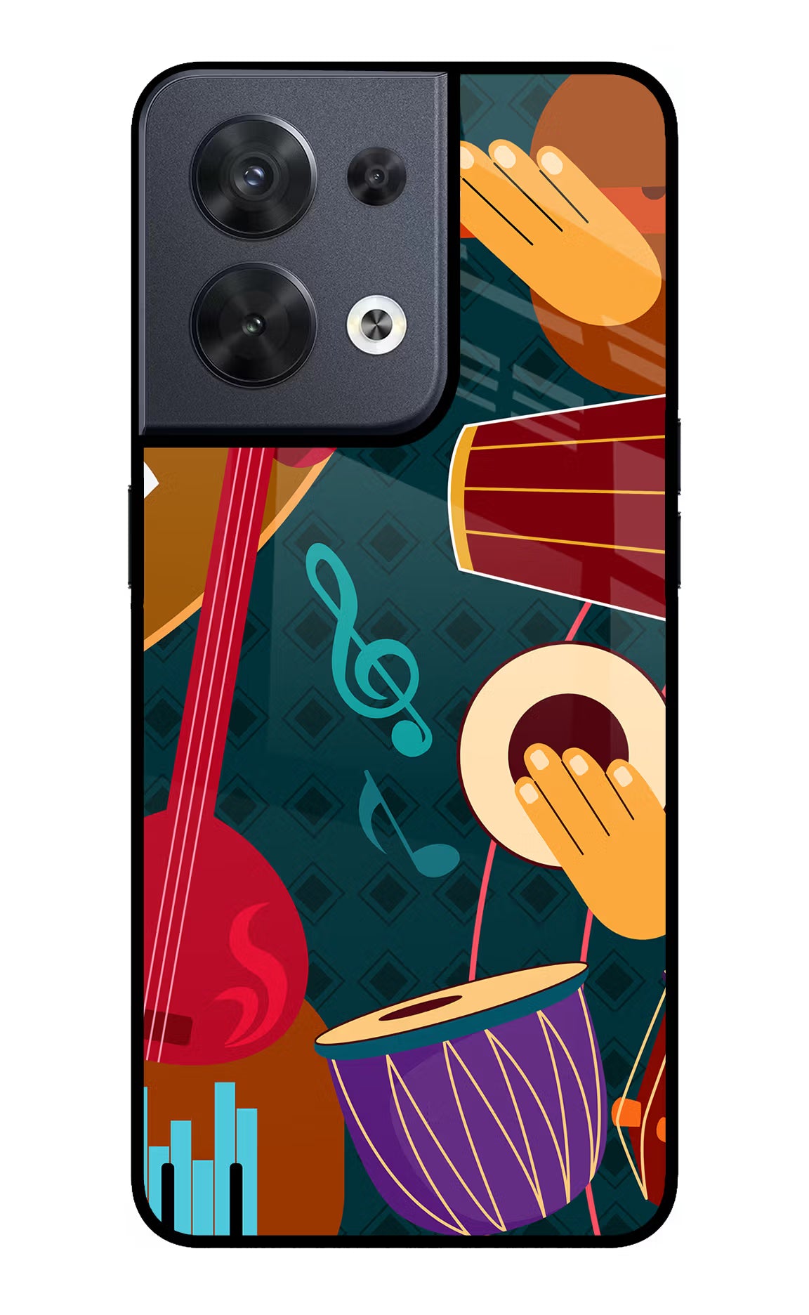 Music Instrument Oppo Reno8 Glass Case Back Cover by Casekaro