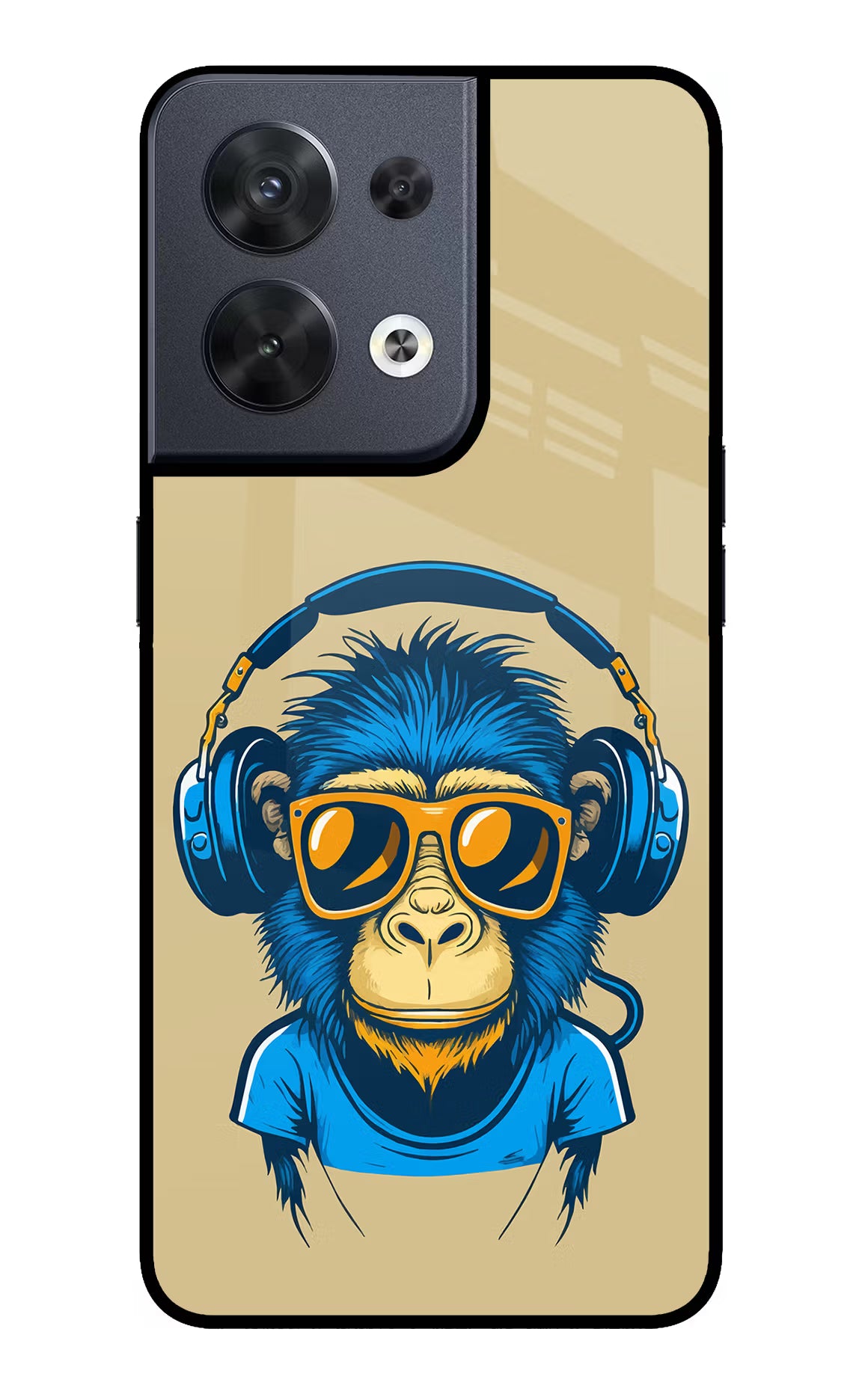 Monkey Headphone Oppo Reno8 Glass Case Back Cover by Casekaro