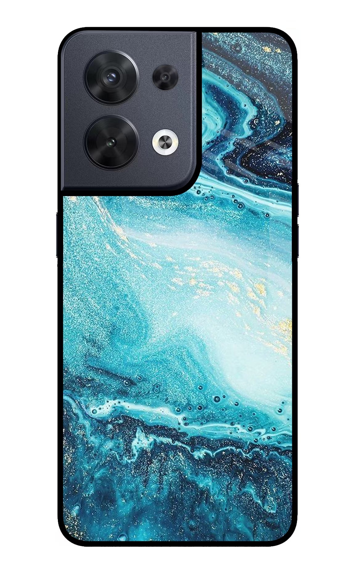 Blue Glitter Marble Oppo Reno8 Glass Case Back Cover by Casekaro