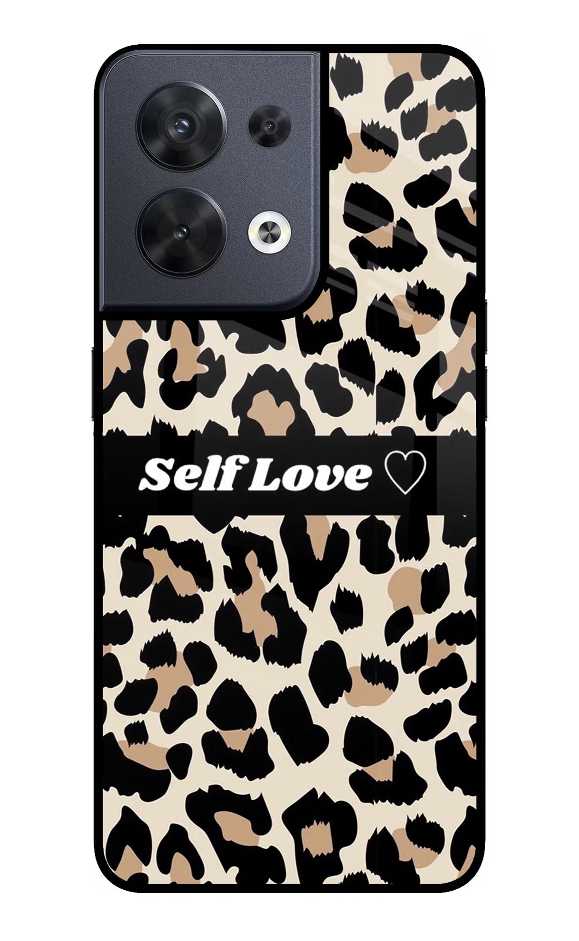 Leopard Print Self Love Oppo Reno8 Glass Case Back Cover by Casekaro