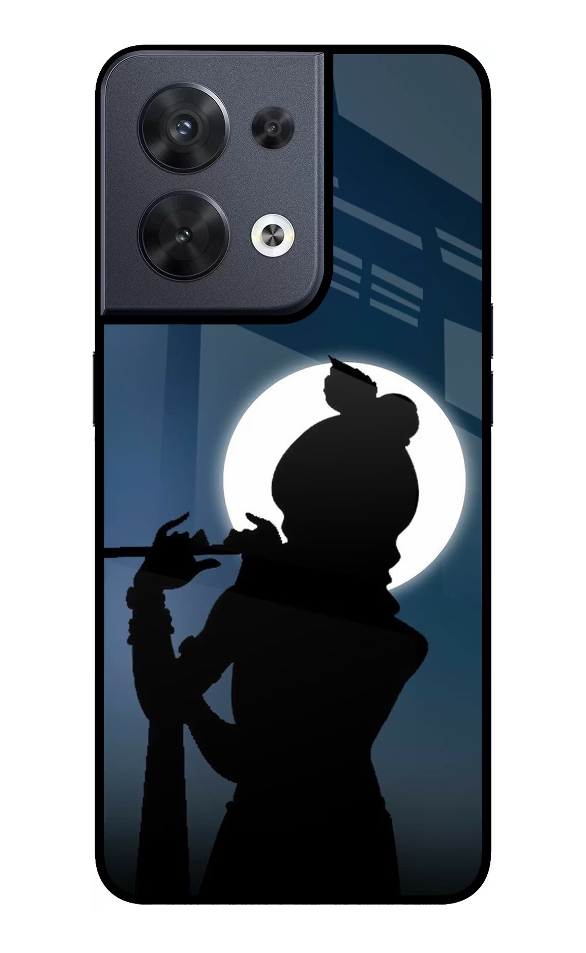Shri Krishna Silhouette Oppo Reno8 Glass Case Back Cover by Casekaro
