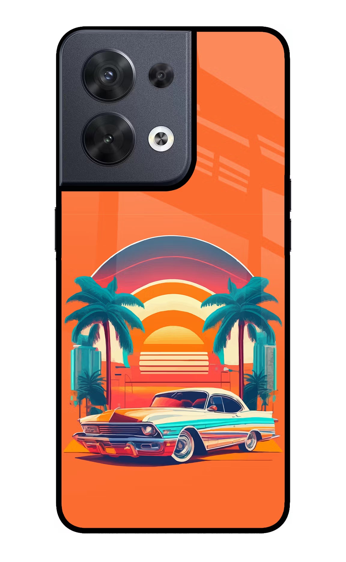 Palm Drive 80s Oppo Reno8 Glass Case Back Cover by Casekaro