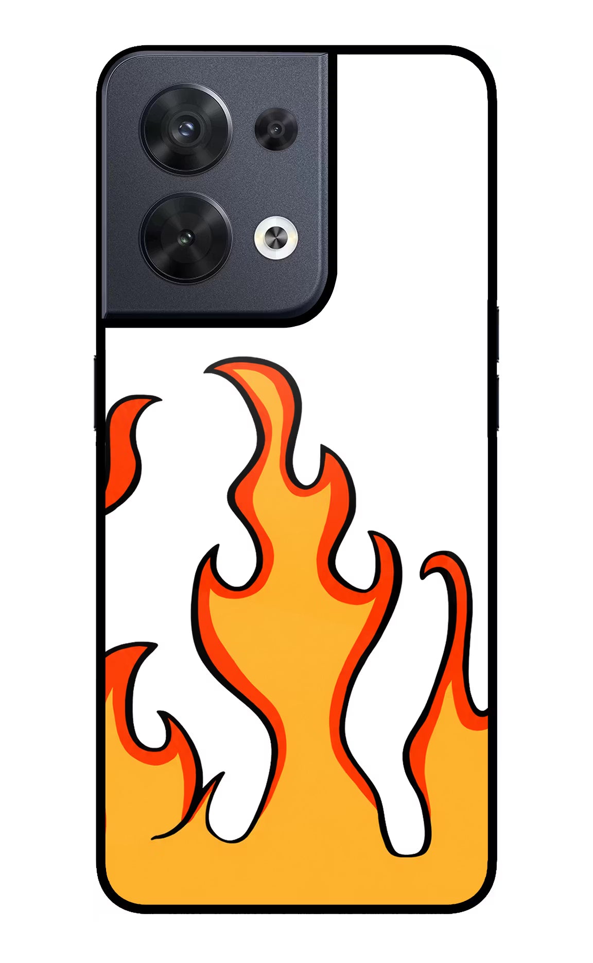 Fired Up – White Oppo Reno8 Glass Case Back Cover by Casekaro