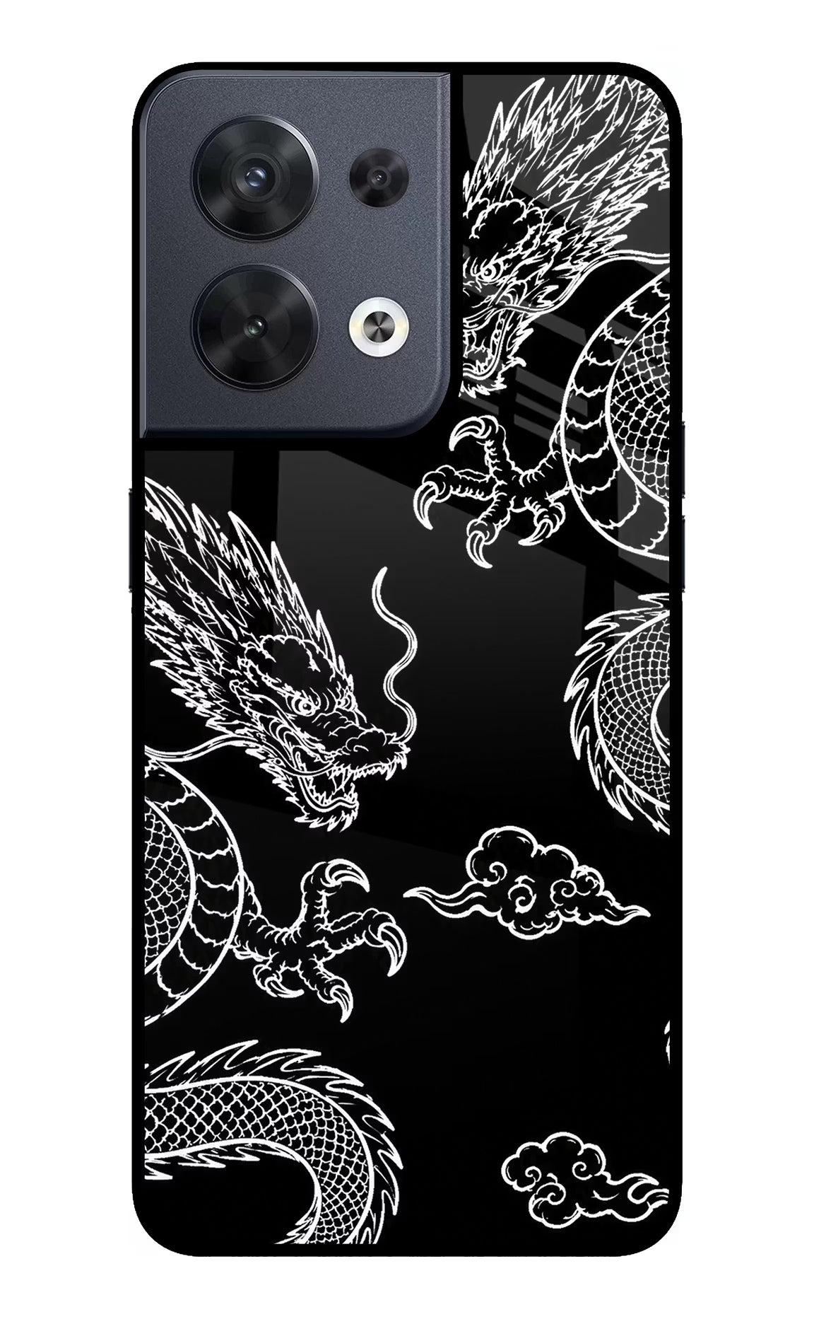 Twin Dragons Oppo Reno8 Glass Case Back Cover by Casekaro