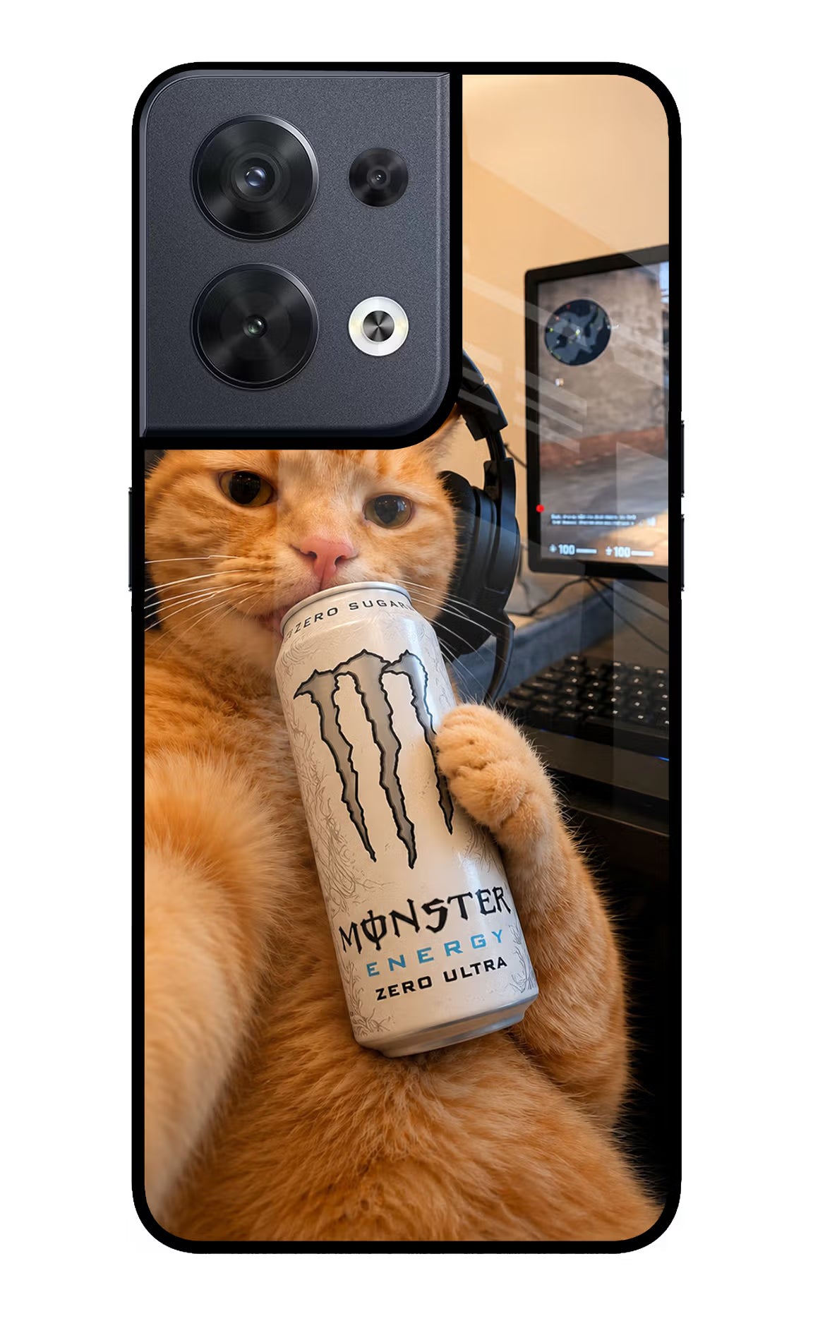 Gamer Cat Energy Oppo Reno8 Glass Case