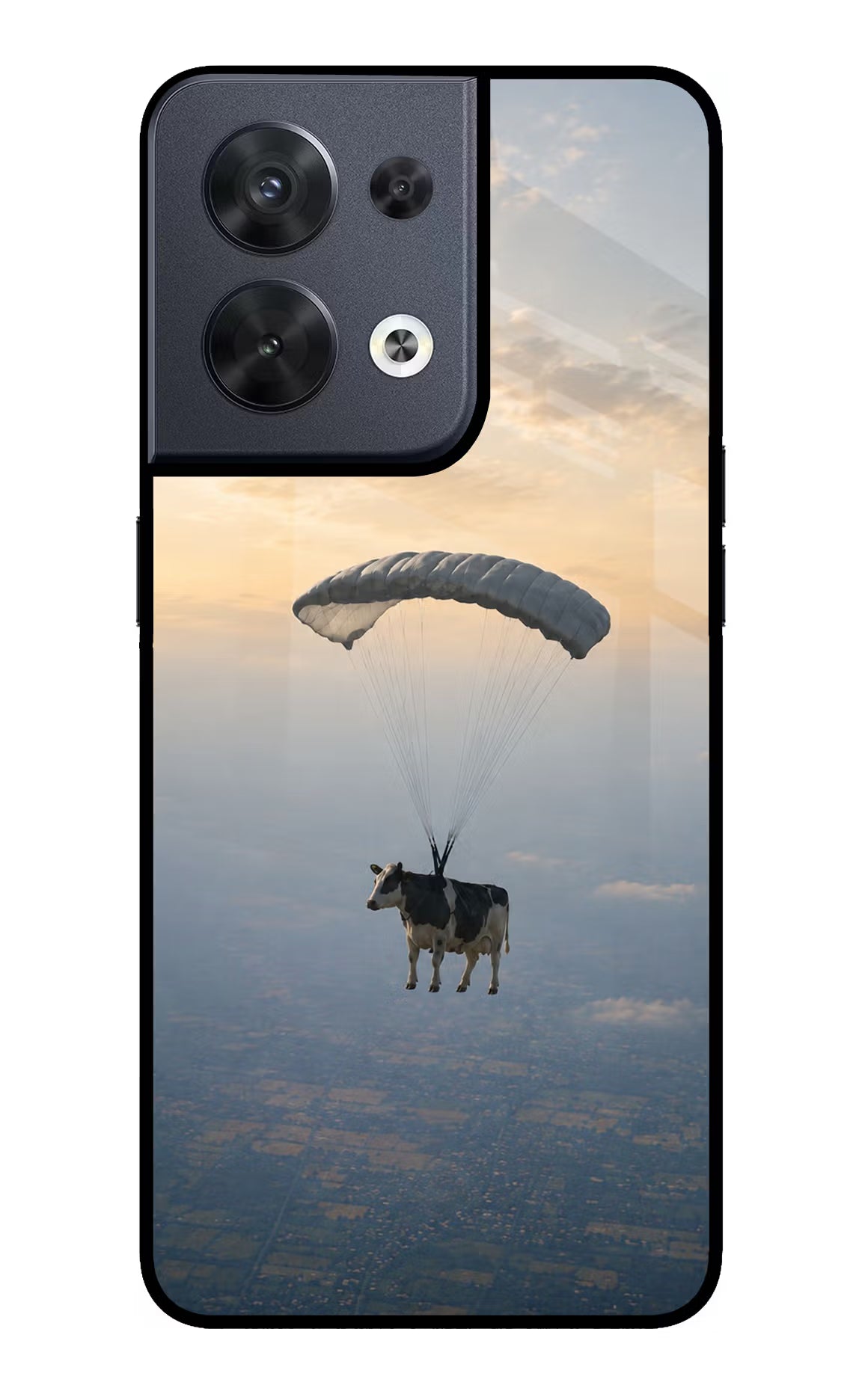 Skydiving Cow Oppo Reno8 Glass Case