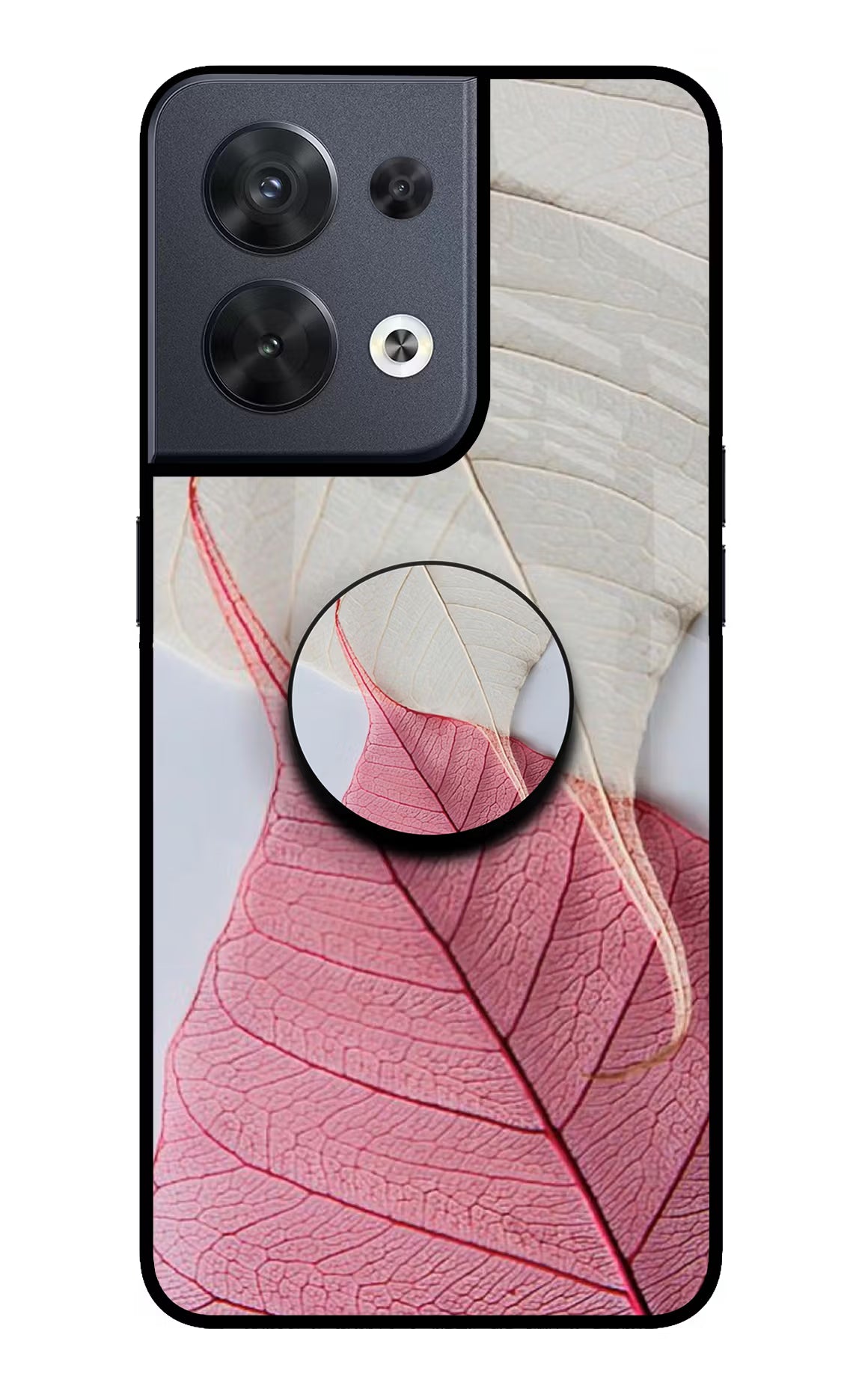 White Pink Leaf Oppo Reno8 Glass Case