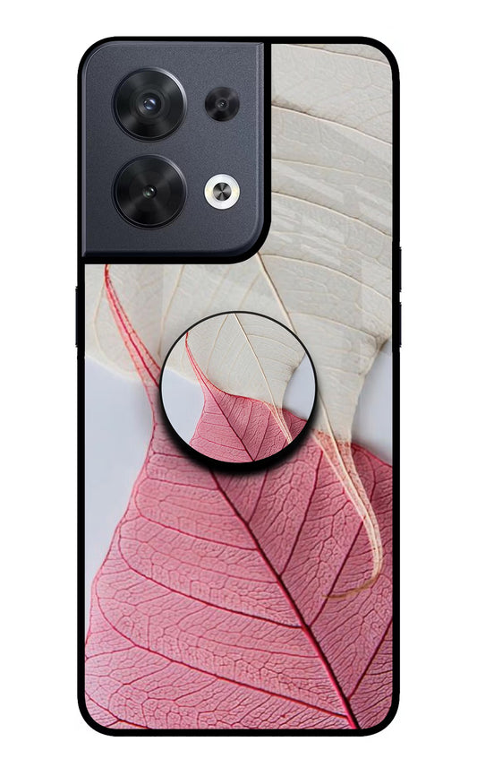 White Pink Leaf Oppo Reno8 Glass Case