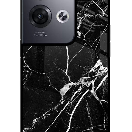 Black Marble Pattern Oppo Reno8 Pro Glass Case Back Cover by Casekaro