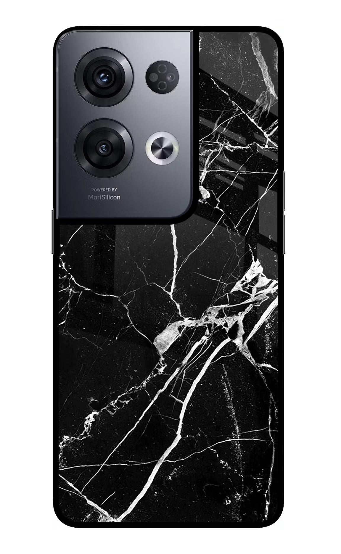 Black Marble Pattern Oppo Reno8 Pro Glass Case Back Cover by Casekaro