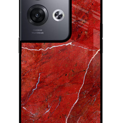 Red Marble Design Oppo Reno8 Pro Glass Case Back Cover by Casekaro