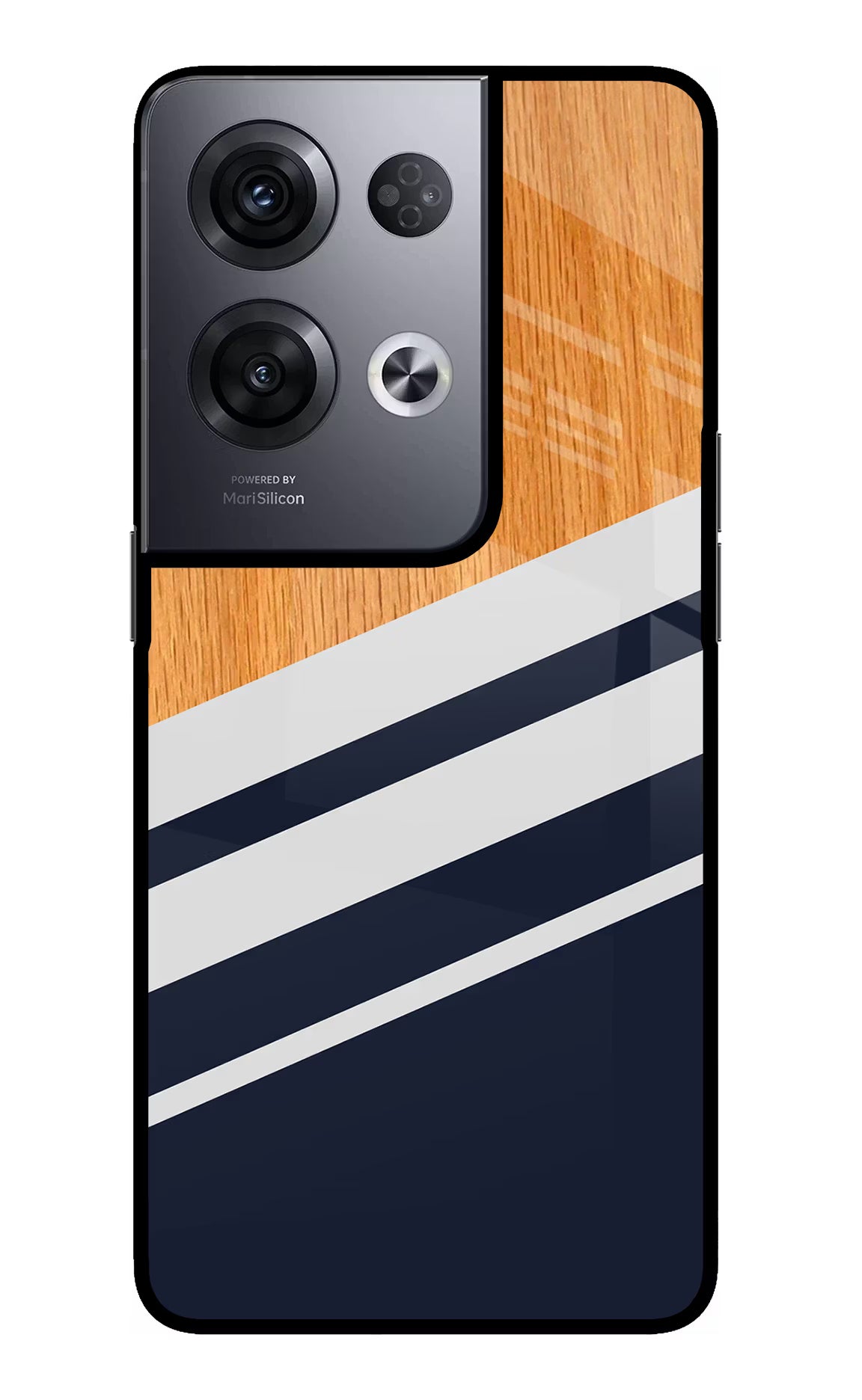 Blue and white wooden Oppo Reno8 Pro Glass Case Back Cover by Casekaro
