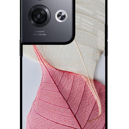 White Pink Leaf Oppo Reno8 Pro Glass Case Back Cover by Casekaro